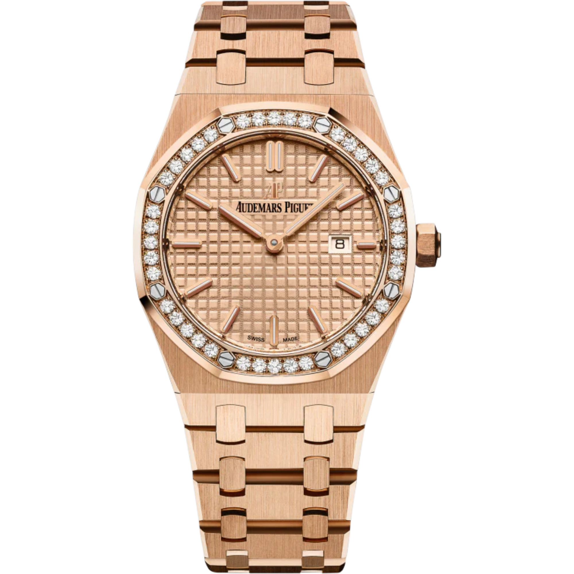 Royal Oak Quartz 33MM 18-Carat Pink Gold Bracelet Pink Gold-Toned Dial With Grande Tapisserie Pattern 18-Carat Pink Gold Case diamond-Set Bezel - Audemars Piguet