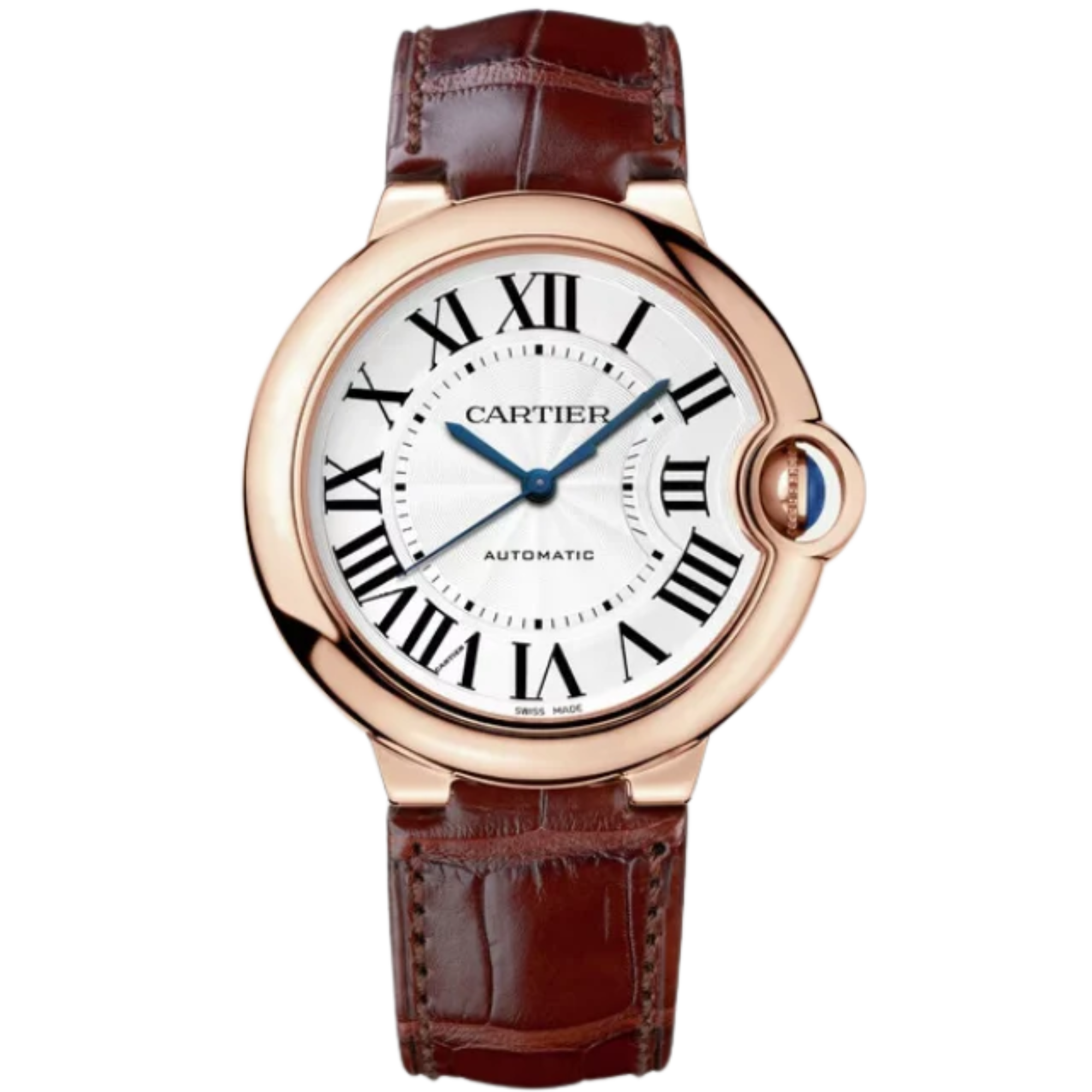 BALLON BLEU DE CARTIER 36 MM ROSE GOLD WITH SILVER GUILLOCHE LACQUERED OPALINE DIAL - Cartier