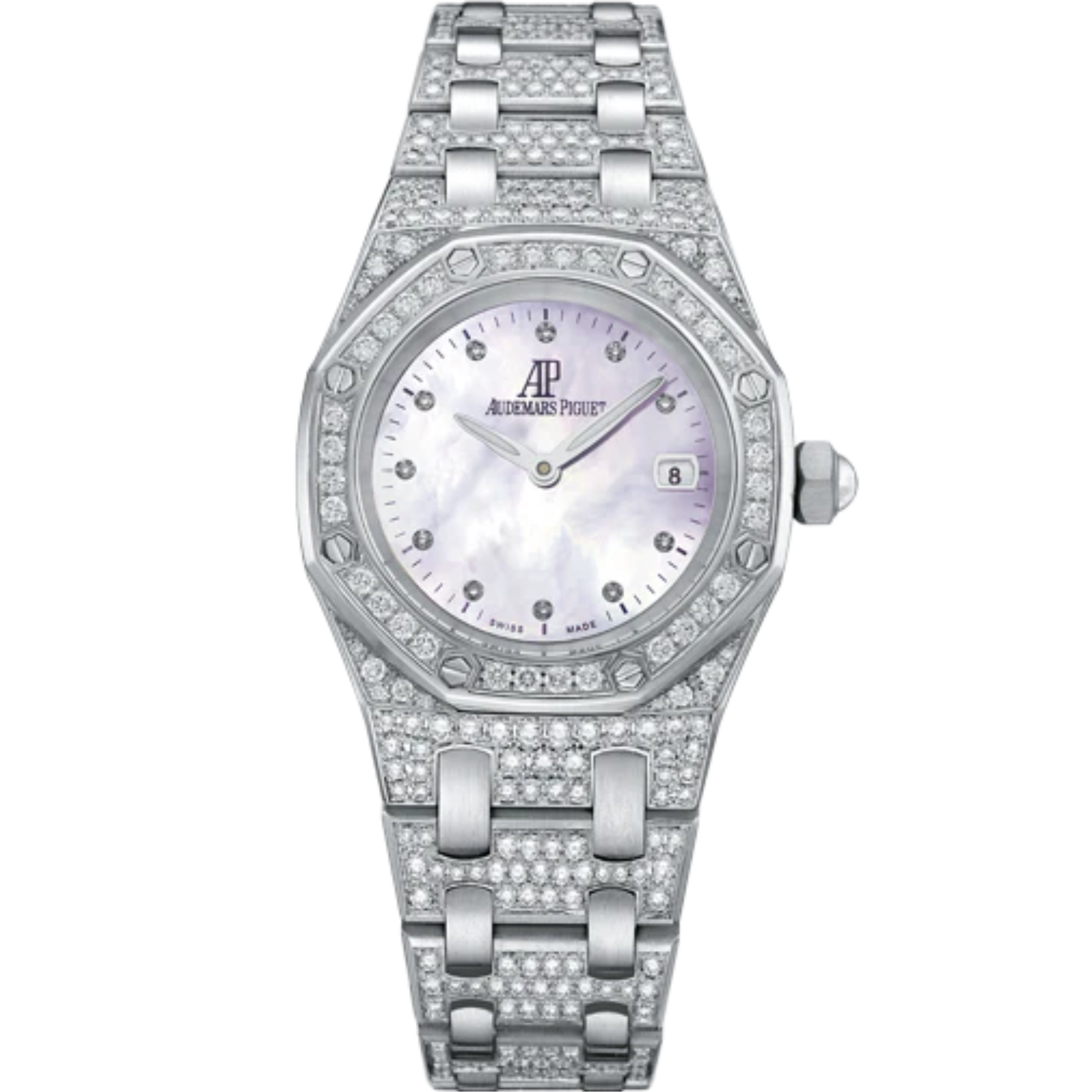 Royal Oak Quartz 33MM 18-Carat White Gold Bracelet Set With Brilliant-Cut Diamonds White Mother-Of-Pearl Dial 18-Carat White Gold Case Bezel Set With Brilliant-Cut Diamonds - Audemars Piguet