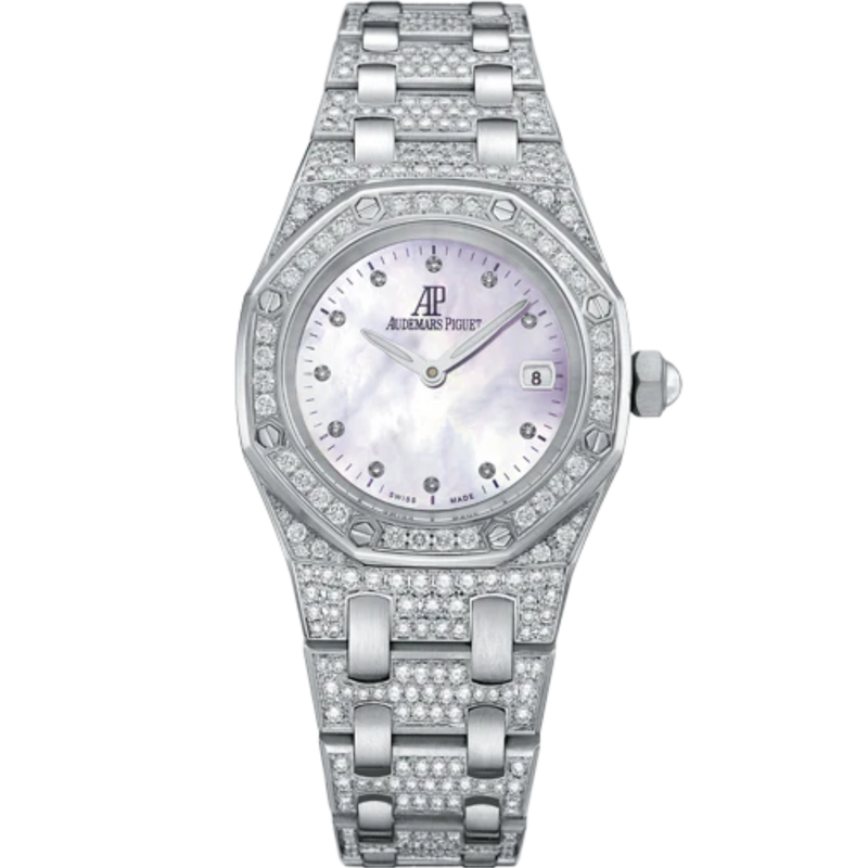 Royal Oak Quartz 33MM 18-Carat White Gold Bracelet Set With Brilliant-Cut Diamonds White Mother-Of-Pearl Dial 18-Carat White Gold Case Bezel Set With Brilliant-Cut Diamonds - Audemars Piguet