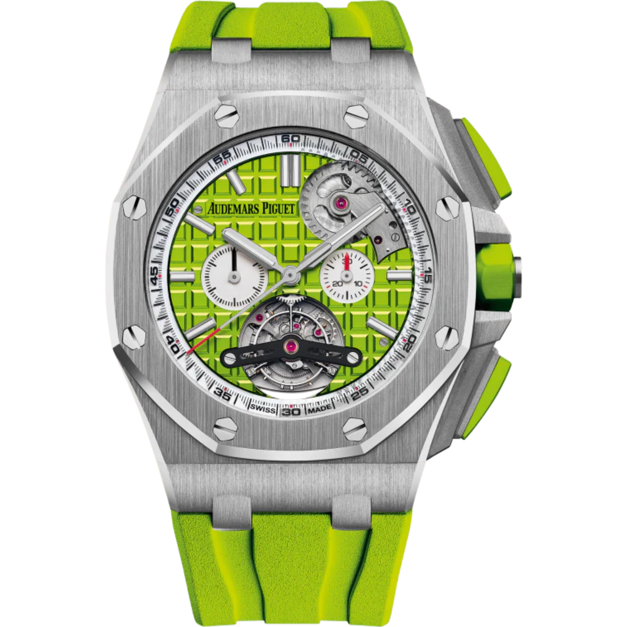 ROYAL OAK Royal Oak Offshore Tourbillon Chronograph Selfwinding 44MM Green Rubber Strap Green Dial With Méga Tapisserie Pattern Stainless Steel Case - Audemars Piguet