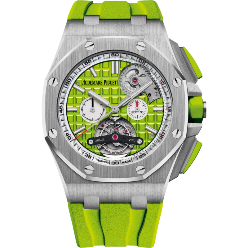 ROYAL OAK Royal Oak Offshore Tourbillon Chronograph Selfwinding 44MM Green Rubber Strap Green Dial With Méga Tapisserie Pattern Stainless Steel Case - Audemars Piguet
