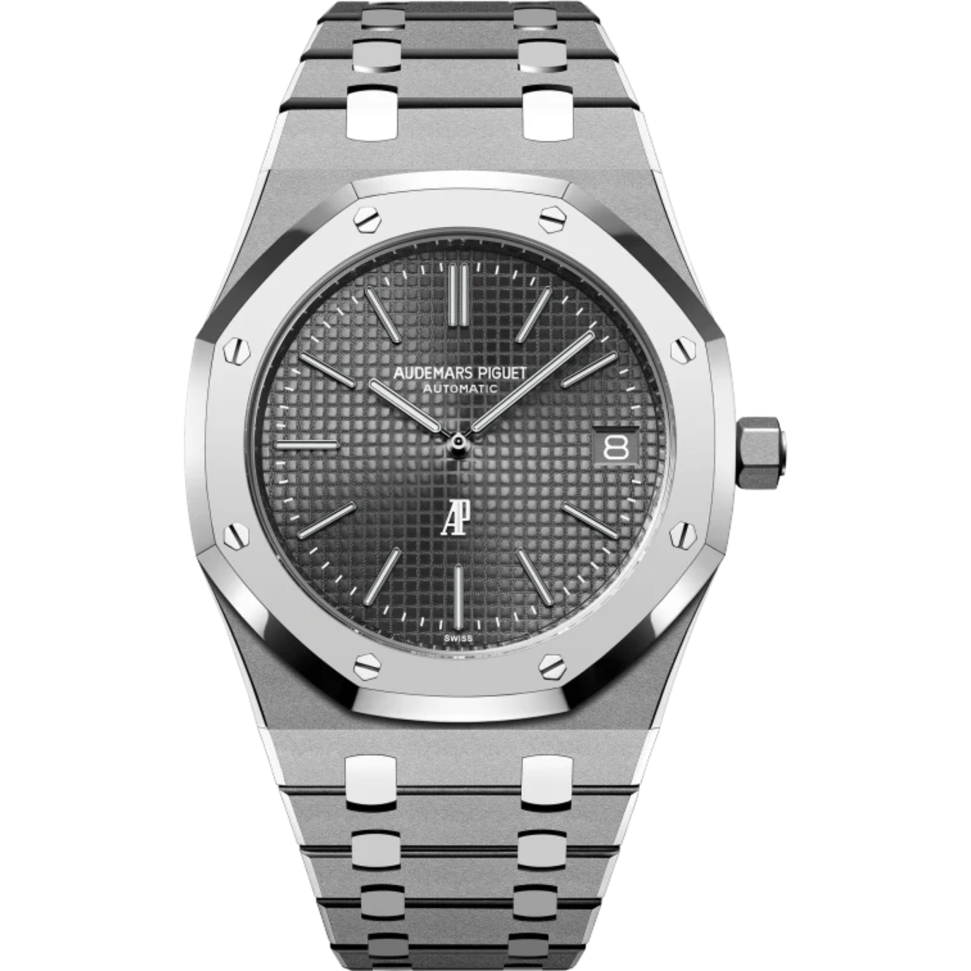 Royal Oak Jumbo Extra-Thin 39MM Sandblasted Titanium Bracelet Dark Gray Dial With Petite Tapisserie Pattern Sandblasted Titanium Case - Audemars Piguet