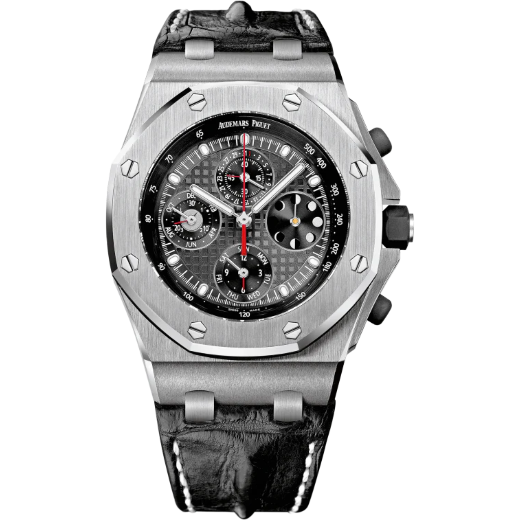 Royal Oak Offshore Perpetual Calendar Chronograp 42MM Black Alligator Strap Black Dial With Grande Tapisserie Pattern Titanium Case - Audemars Piguet