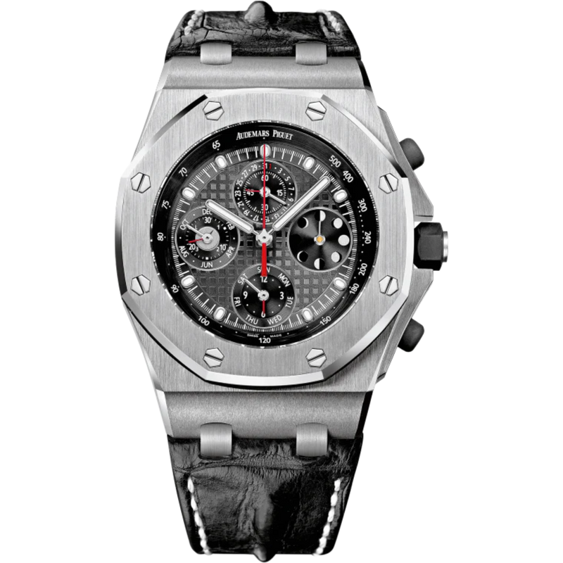 Royal Oak Offshore Perpetual Calendar Chronograp 42MM Black Alligator Strap Black Dial With Grande Tapisserie Pattern Titanium Case - Audemars Piguet