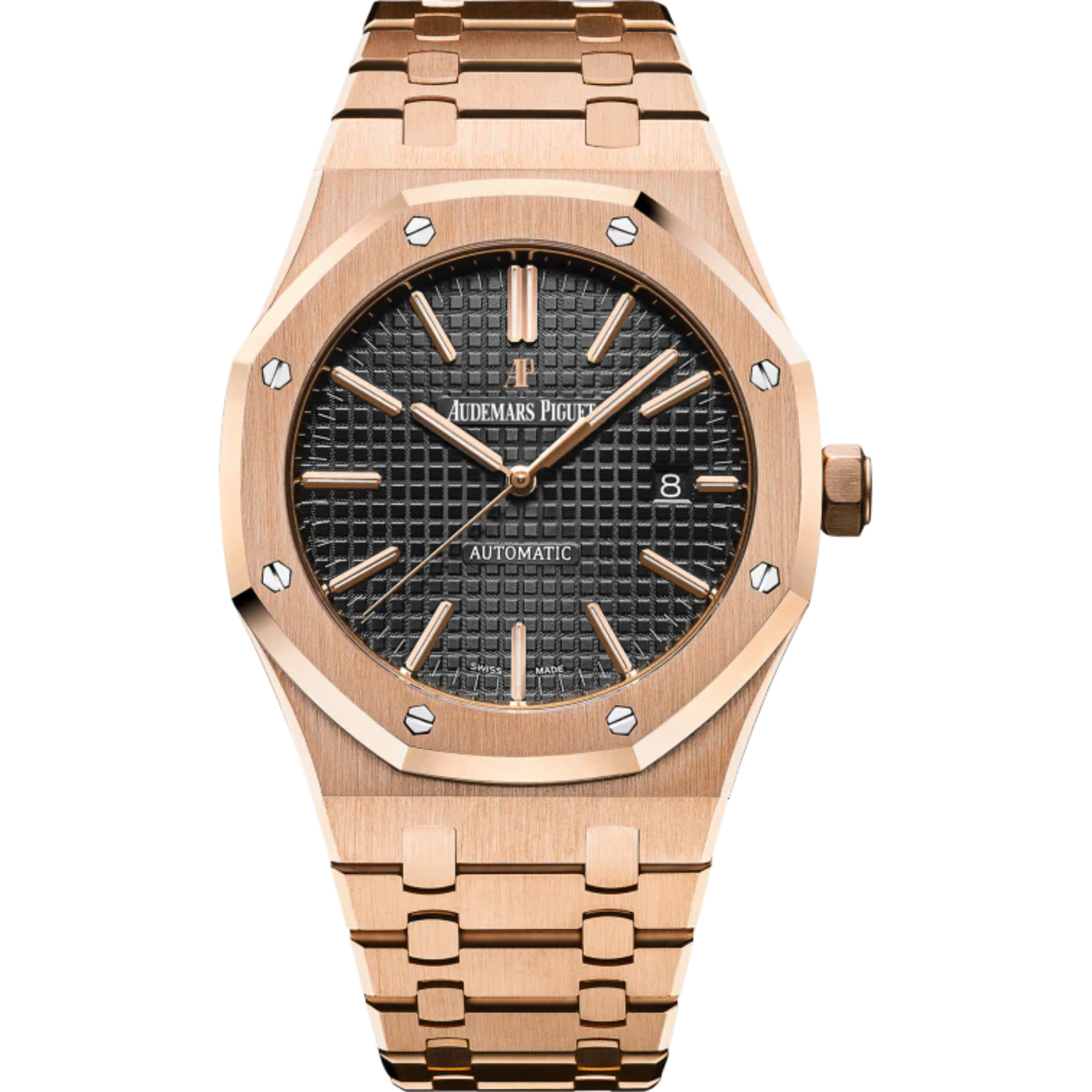 Royal Oak Selfwinding 41MM 18-Carat Pink Gold Bracelet Black Dial With Grande Tapisserie Pattern 18-Carat Pink Gold Case - Audemars Piguet