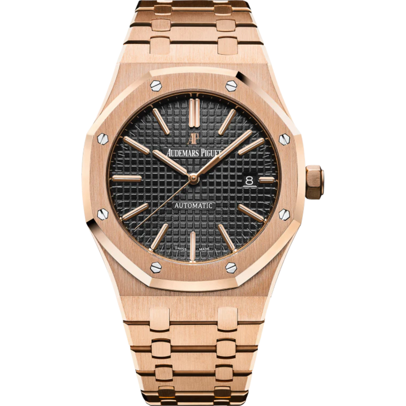 Royal Oak Selfwinding 41MM 18-Carat Pink Gold Bracelet Black Dial With Grande Tapisserie Pattern 18-Carat Pink Gold Case - Audemars Piguet