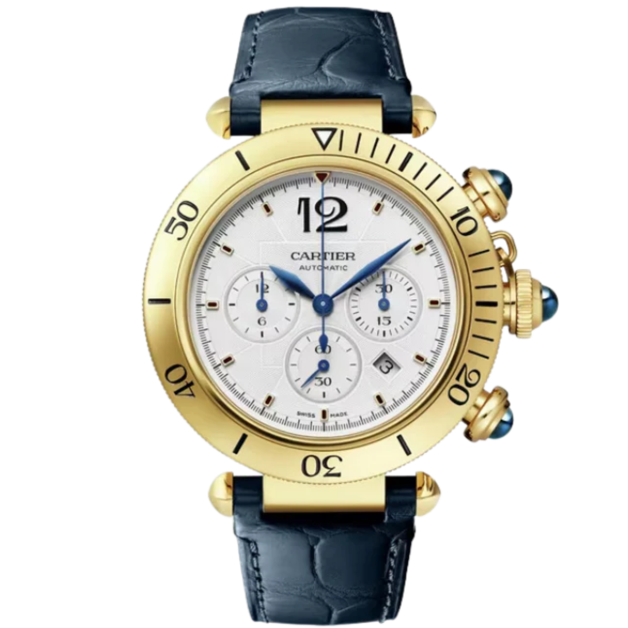 PASHA DE CARTIER 41 MM CHRONOGRAPH 18K YELLOW GOLD WITH SILVER FLINQUE DIAL - Cartier