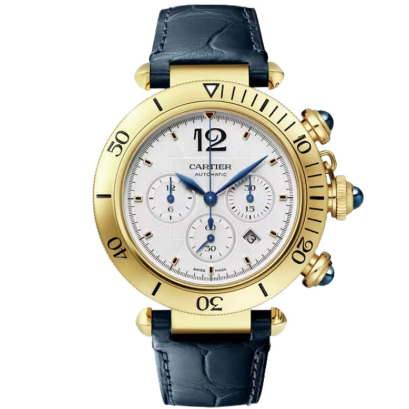 PASHA DE CARTIER 41 MM CHRONOGRAPH 18K YELLOW GOLD WITH SILVER FLINQUE DIAL - Cartier