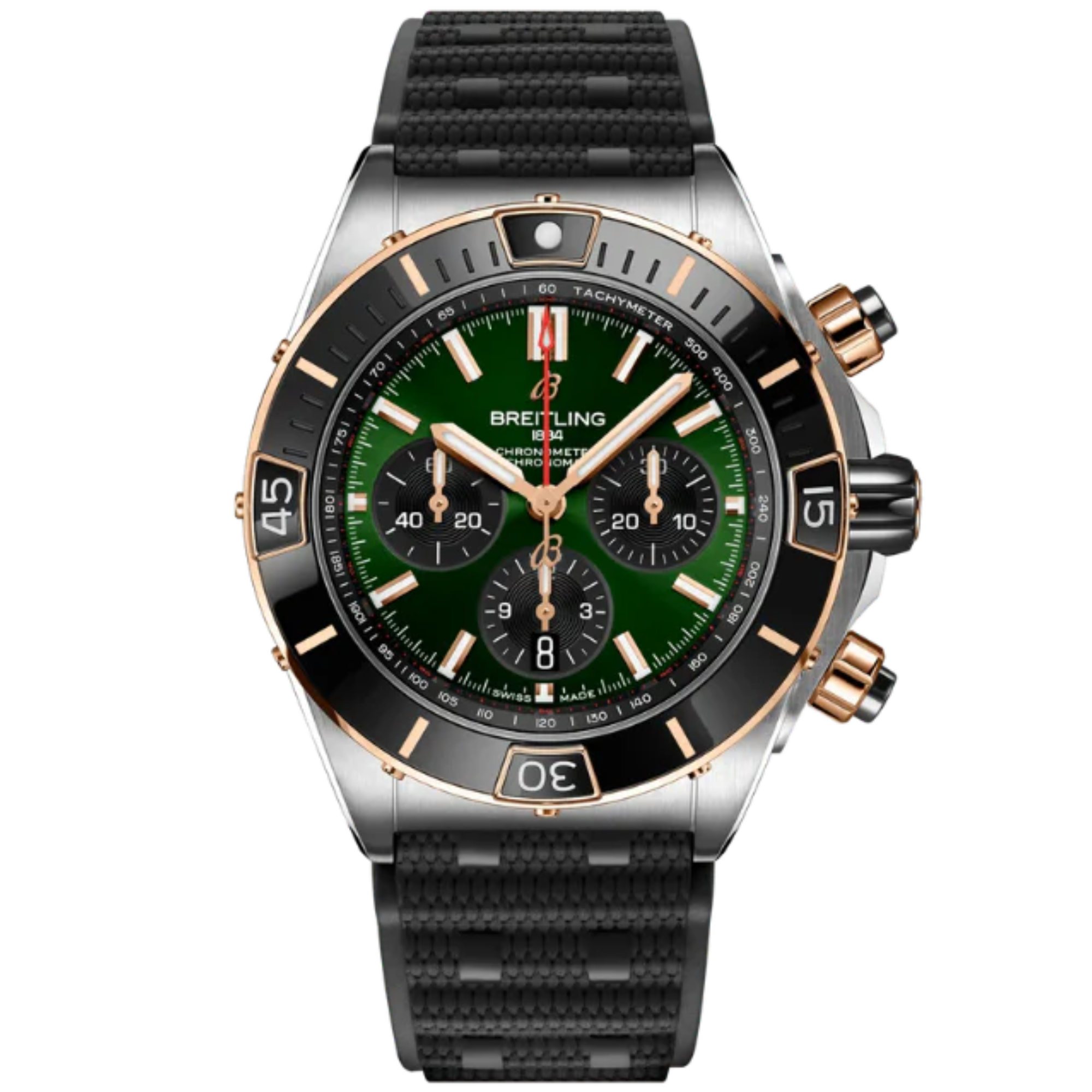 SUPER CHRONOMAT B01 44 MM STAINLESS STEEL & 18K ROSE GOLD WITH GREEN DIAL - Breitling
