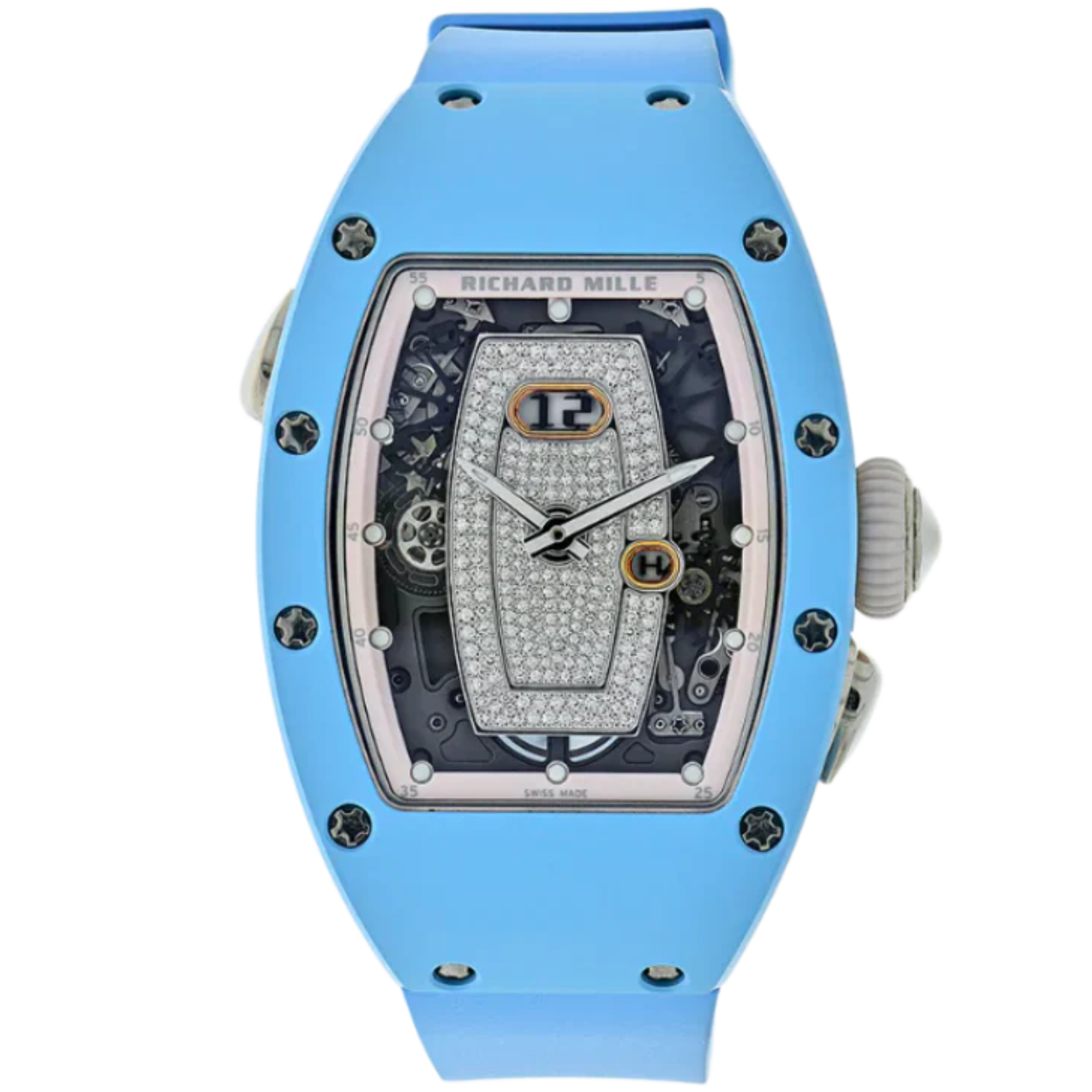 RM 037 18K White Gold Skeleton Diamond Dial Automatic Rubber Strap White Gold Case - Richard Mille