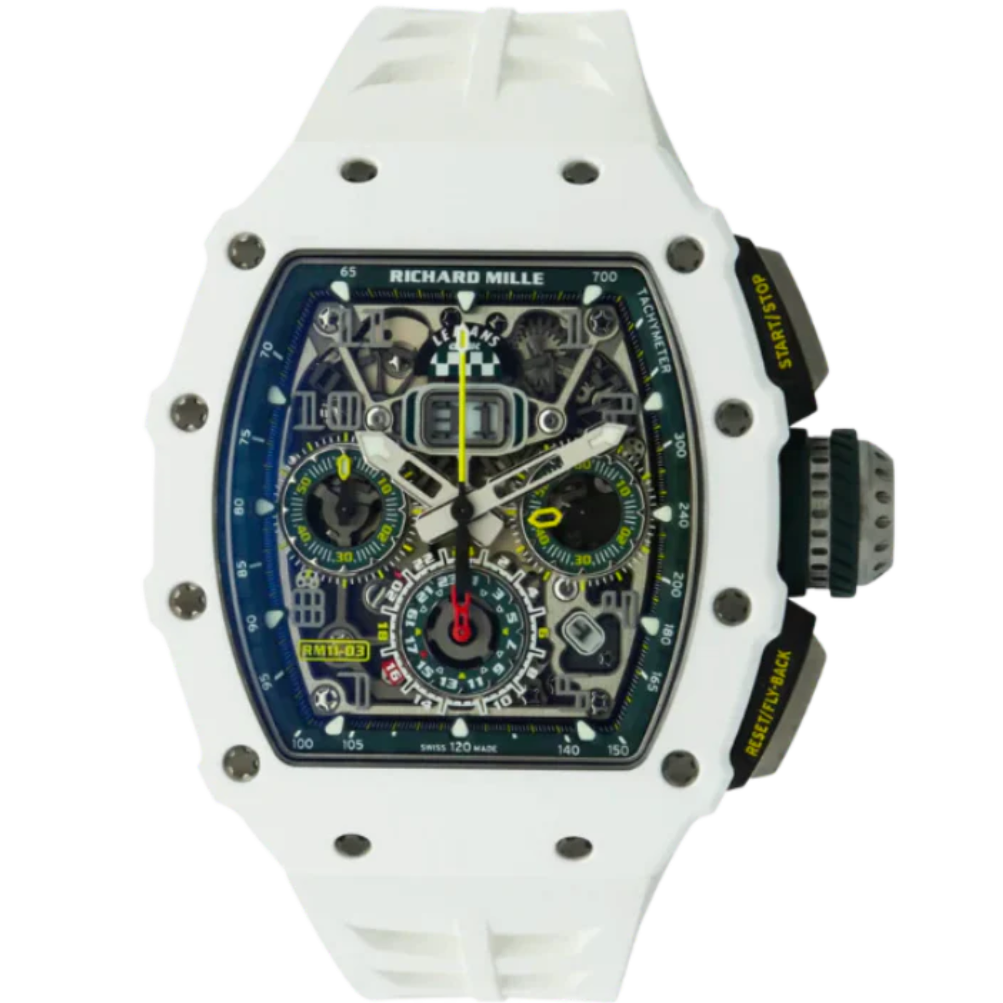RM 011-03 Le Mans Classic White Ceramic Rubber Strap Skeleton Dial White ATZ Ceramic Case - Richard Mille