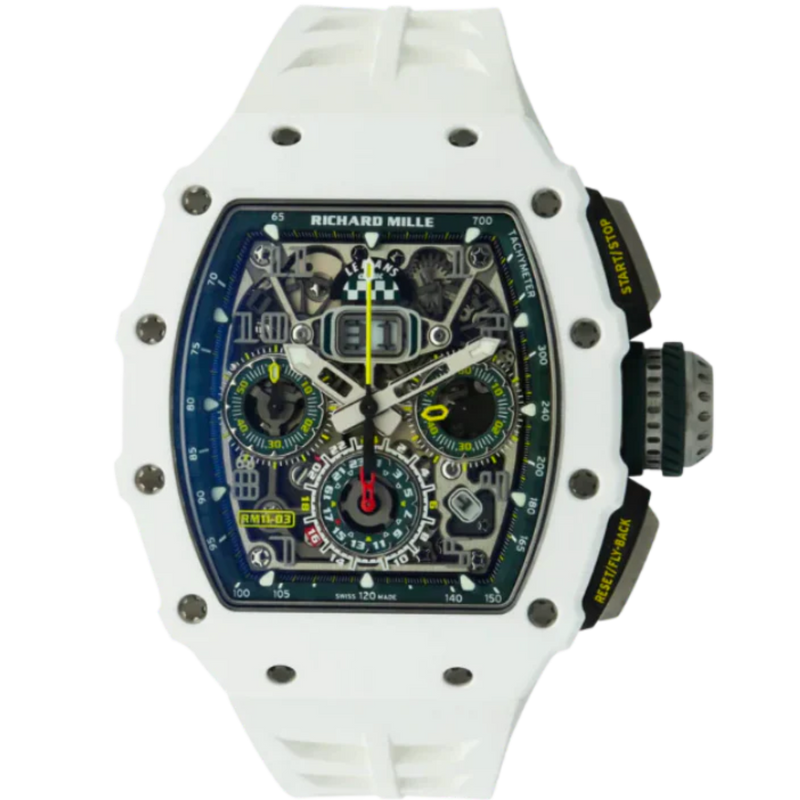 RM 011-03 Le Mans Classic White Ceramic Rubber Strap Skeleton Dial White ATZ Ceramic Case - Richard Mille