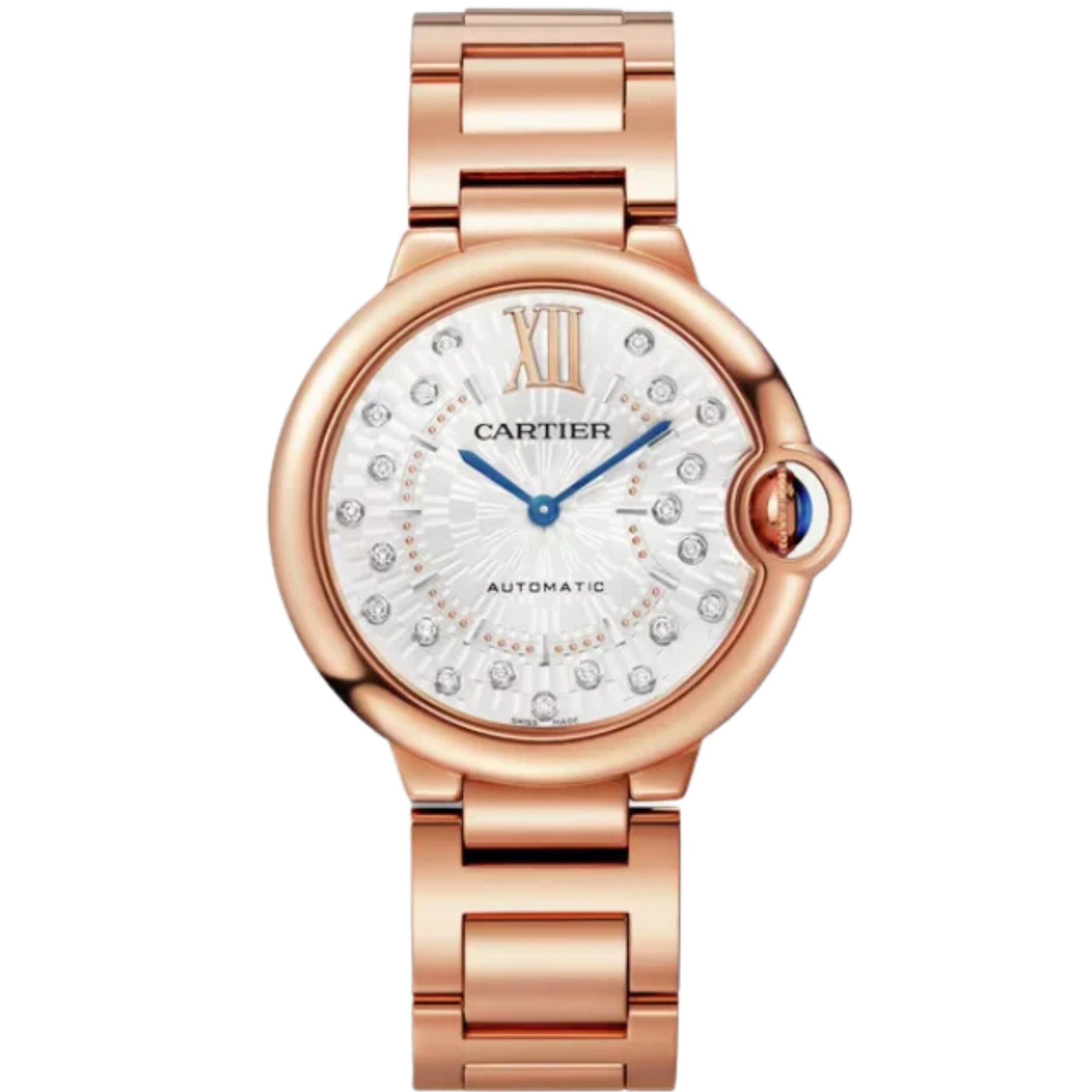 BALLON BLEU DE CARTIER 36 MM ROSED GOLD WITH MATT SILVER STAMPED SUNRAY DIAL - Cartier