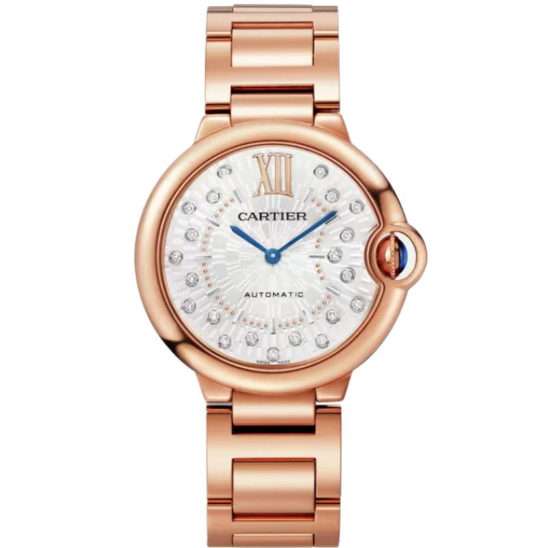 BALLON BLEU DE CARTIER 36 MM ROSED GOLD WITH MATT SILVER STAMPED SUNRAY DIAL - Cartier