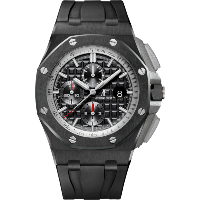Royal Oak Offshore Chronograph 44MM Black Rubber Strap Anthracite Dial With Méga Tapisserie Pattern Black Ceramic Case and Bezel - Audemars Piguet