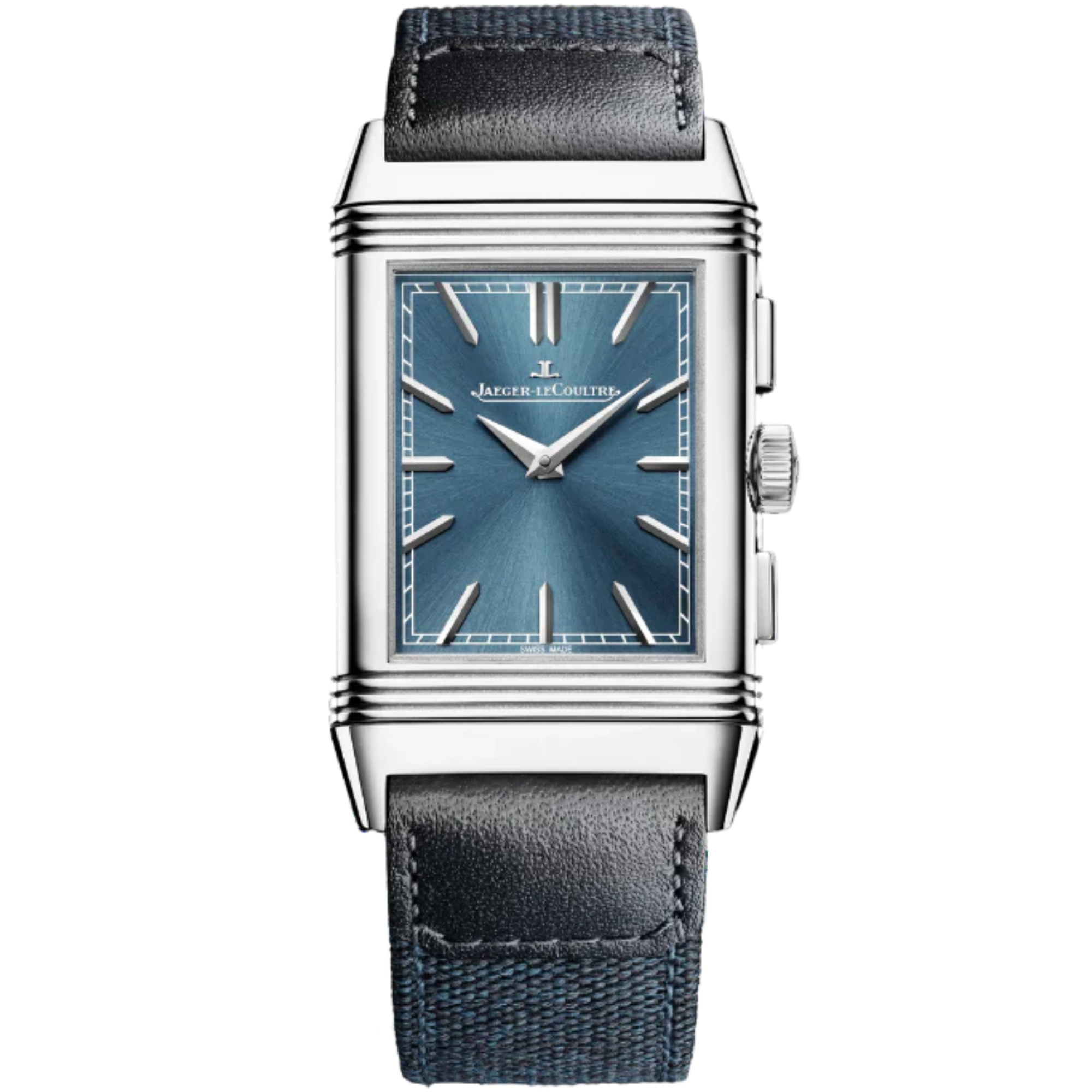 REVERSO TRIBUTE CHRONOGRAPH 49 MM STAINLESS STEEL WITH BLUE SUNRAY BRUSH AND BLACK OPALINE DIAL - Jaeger-LeCoultre