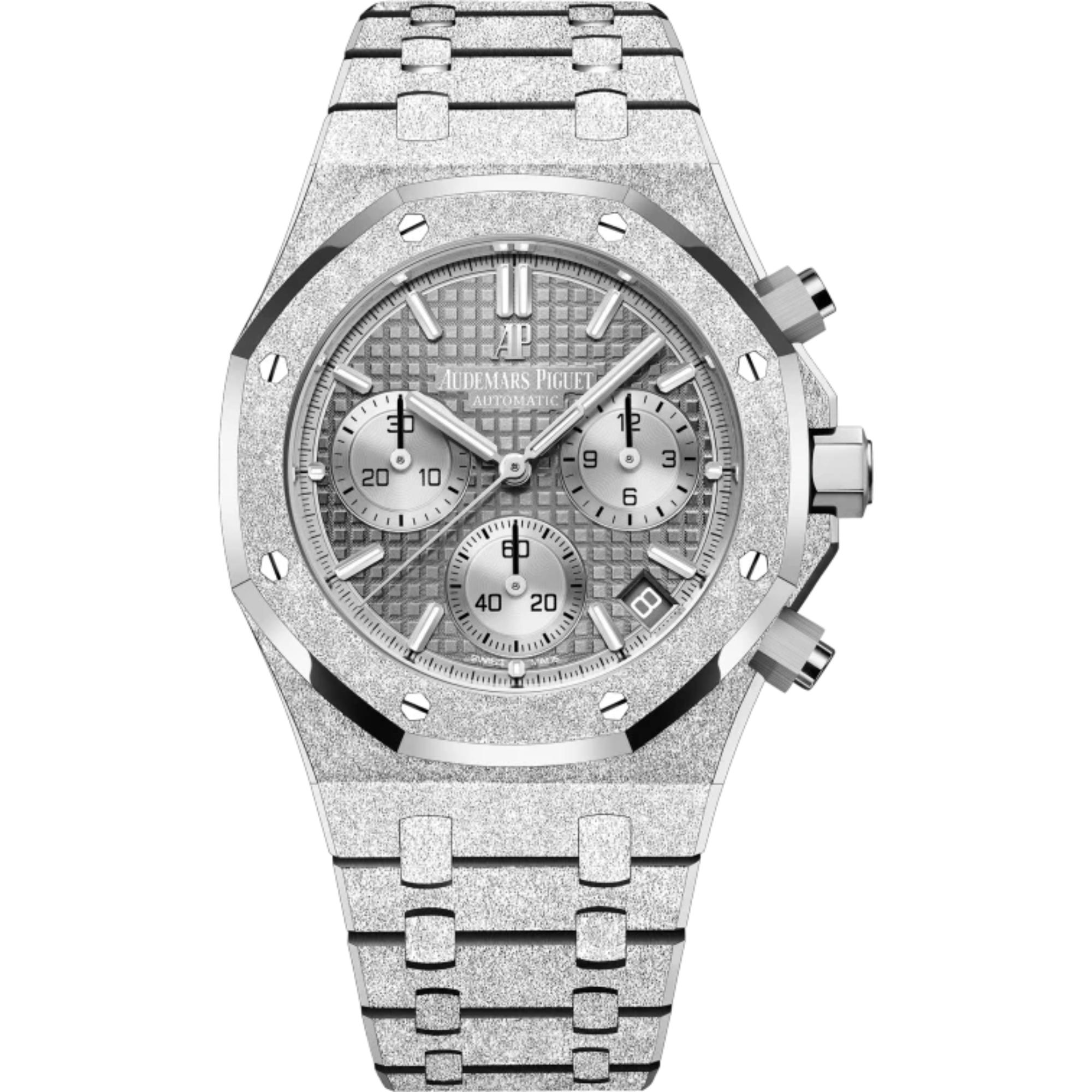 Royal Oak Frosted Gold Selfwinding Chronograph 41MM Hammered 18-Carat White Gold Bracelet Grey Dial With Grande Tapisserie Pattern Hammered 18-Carat White Gold Case - Audemars Piguet