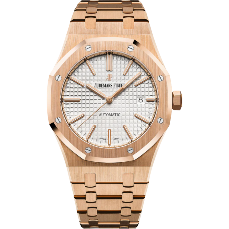 Royal Oak Selfwinding 41MM 18-Carat Pink Gold Bracelet Silver-Toned Dial With Grande Tapisserie Pattern 18-Carat Pink Gold Case - Audemars Piguet