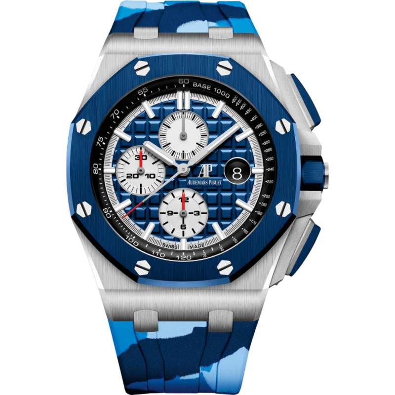 Royal Oak Offshore Selfwinding Chronograph 44MM Blue Camouflage Rubber Strap Blue Dial With Méga Tapisserie Pattern Stainless Steel Case - Audemars Piguet