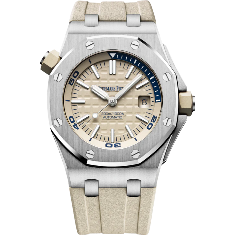 Royal Oak Offshore Diver 42MM Beige Rubber Strap Beige Dial With Méga Tapisserie Pattern Stainless Steel Case - Audemars Piguet