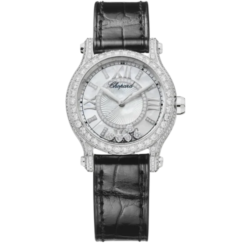 HAPPY SPORT 30 MM ETHICAL WHITE GOLD WITH MOTHER OF PEARL DIAL - Chopard