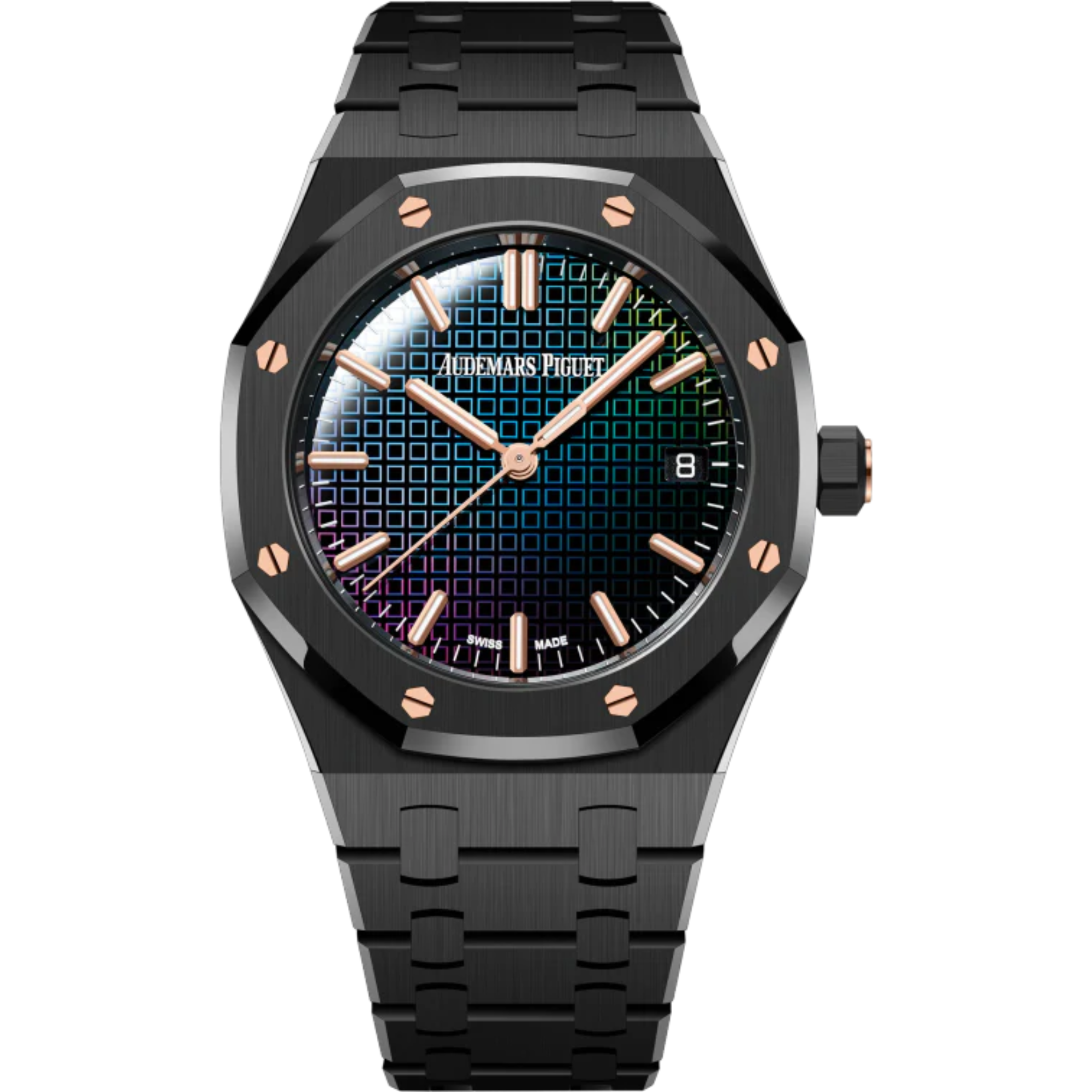 Royal Oak Selfwinding 34MM Black Ceramic Bracelet Rainbow-Coloured Sapphire Dial Tapisserie Geometry Black Ceramic Case - Audemars Piguet