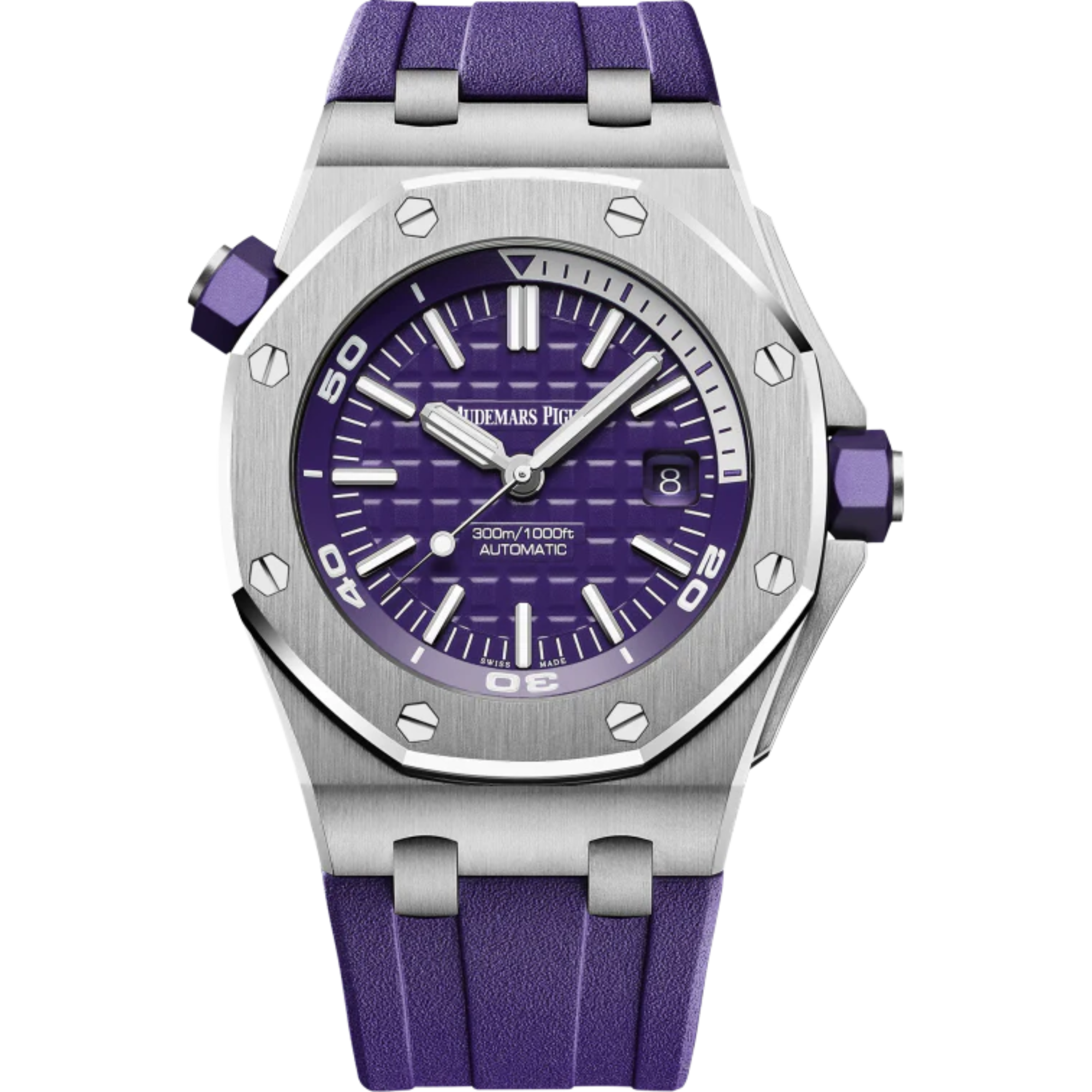 Royal Oak Offshore Diver 42MM Purple Rubber Strap Purple Dial With Méga Tapisserie Pattern Stainless Steel Case - Audemars Piguet