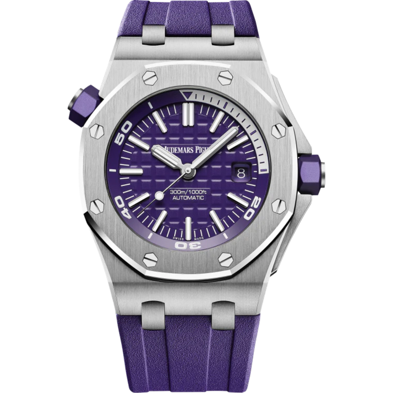 Royal Oak Offshore Diver 42MM Purple Rubber Strap Purple Dial With Méga Tapisserie Pattern Stainless Steel Case - Audemars Piguet