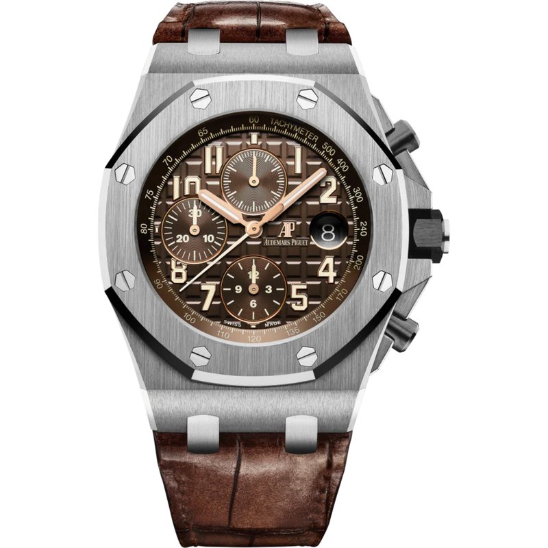 Royal Oak Offshore Chronograph 42MM Brown Alligator Strap Brown Dial With Méga Tapisserie Pattern Stainless Steel Case - Audemars Piguet