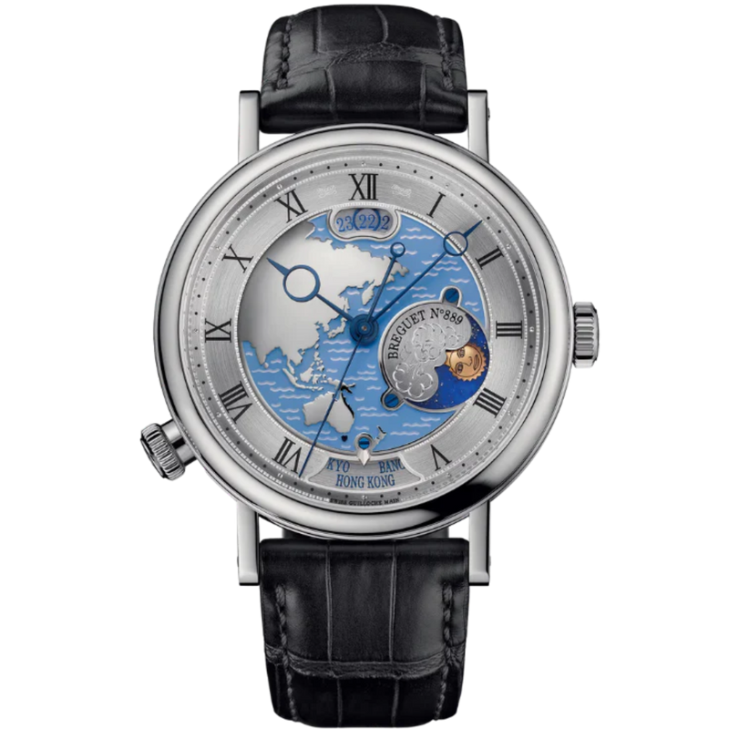 HORA MUNDI 5717 43 MM PLATINUM WITH BLUE "WAVE" MOTIF DIAL - Breguet