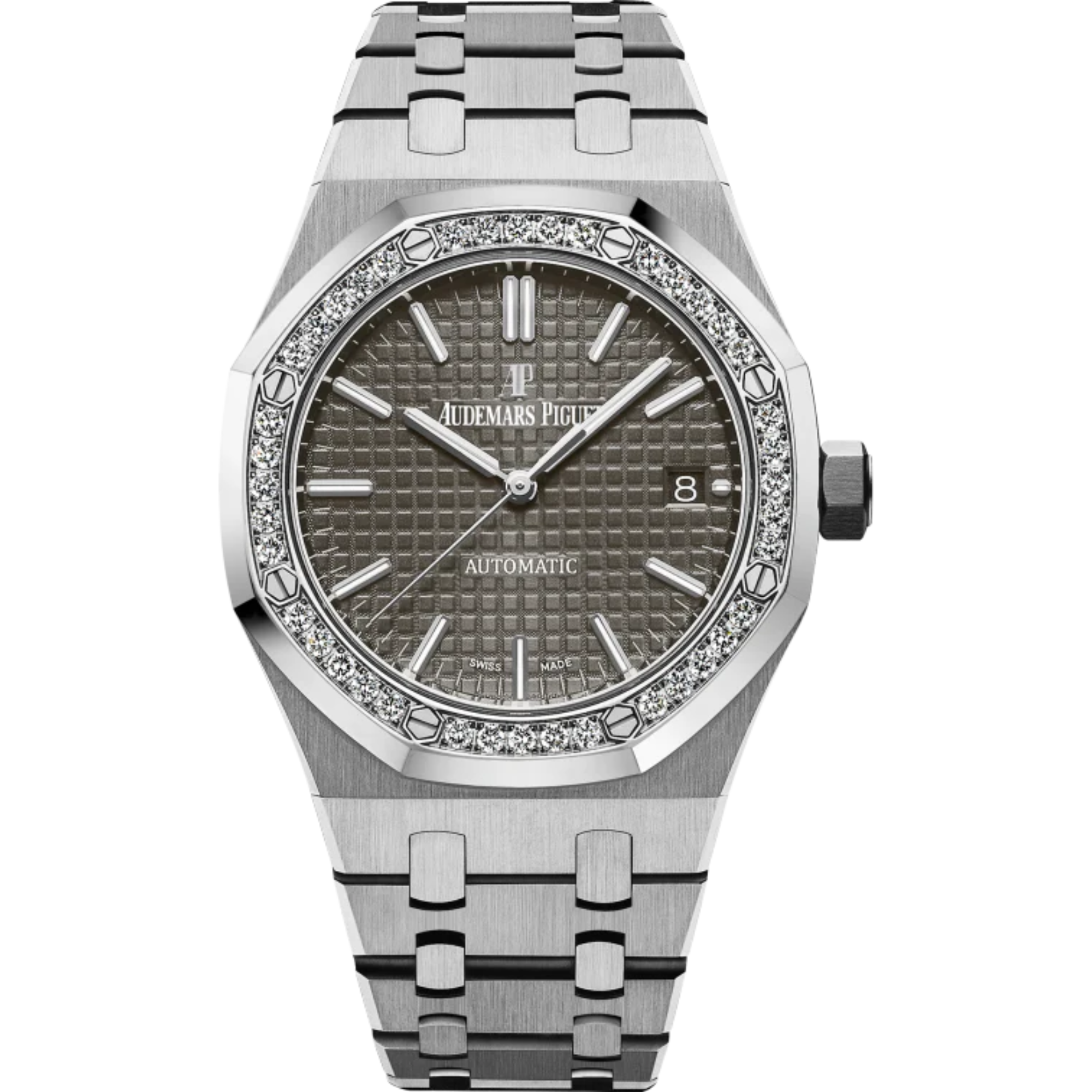 Royal Oak Selfwinding 37MM Stainless Steel Bracelet Grey Ruthenium-Toned Dial With Grande Tapisserie Pattern Stainless Steel Case Diamond-Set Bezel - Audemars Piguet