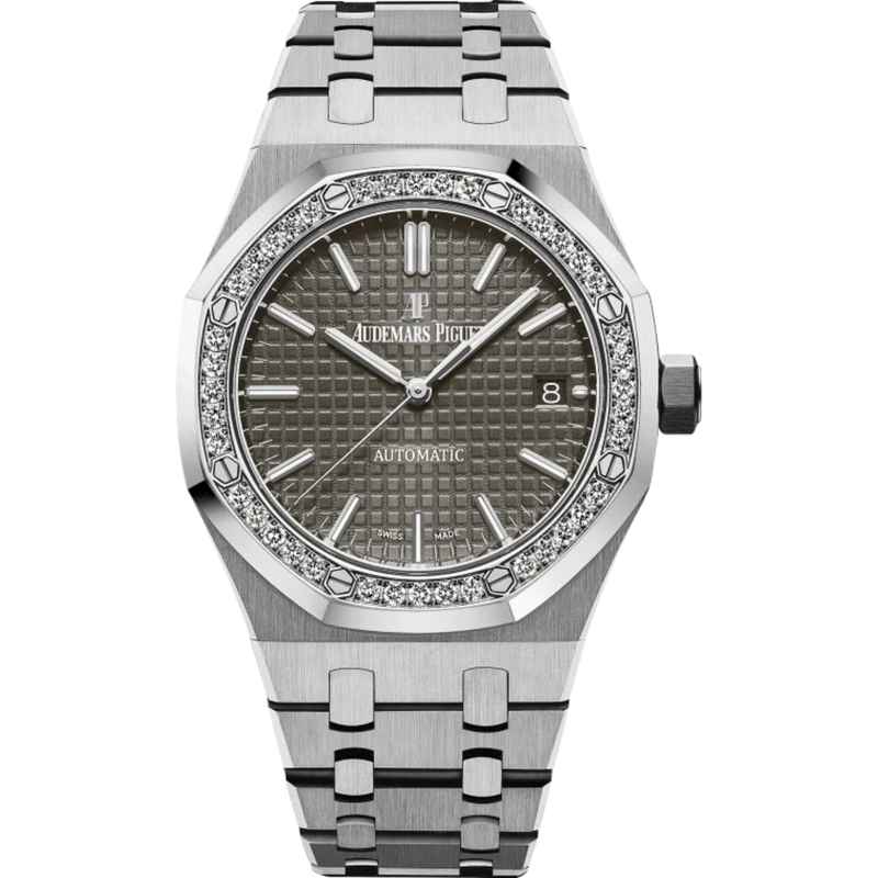 Royal Oak Selfwinding 37MM Stainless Steel Bracelet Grey Ruthenium-Toned Dial With Grande Tapisserie Pattern Stainless Steel Case Diamond-Set Bezel - Audemars Piguet