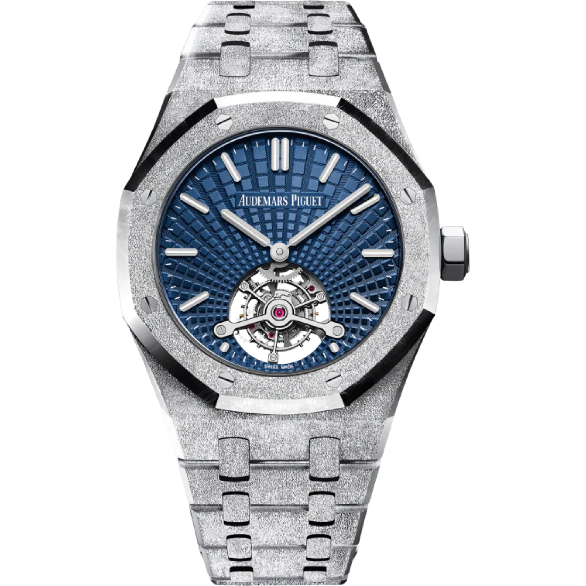 Royal Oak Tourbillon Extra-Thin 41MM Hammered 18-Carat White Gold Bracelet Blue Dial With Tapisserie Evolutive Pattern Hammered 18-Carat White Gold Case - Audemars Piguet