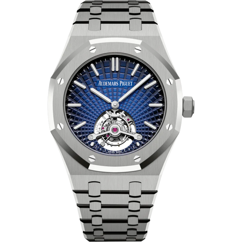 Royal Oak Tourbillon Extra-Thin 41MM Titanium Bracelet Smoked Blue Dial With Tapisserie Evolutive Pattern Titanium Case - Audemars Piguet