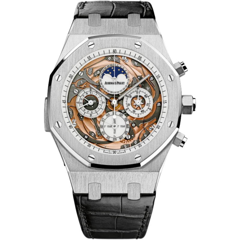 Royal Oak Grande Complication 44MM Black Crocodile Strap Sapphire Dial 18-Carat White Gold Case - Audemars Piguet