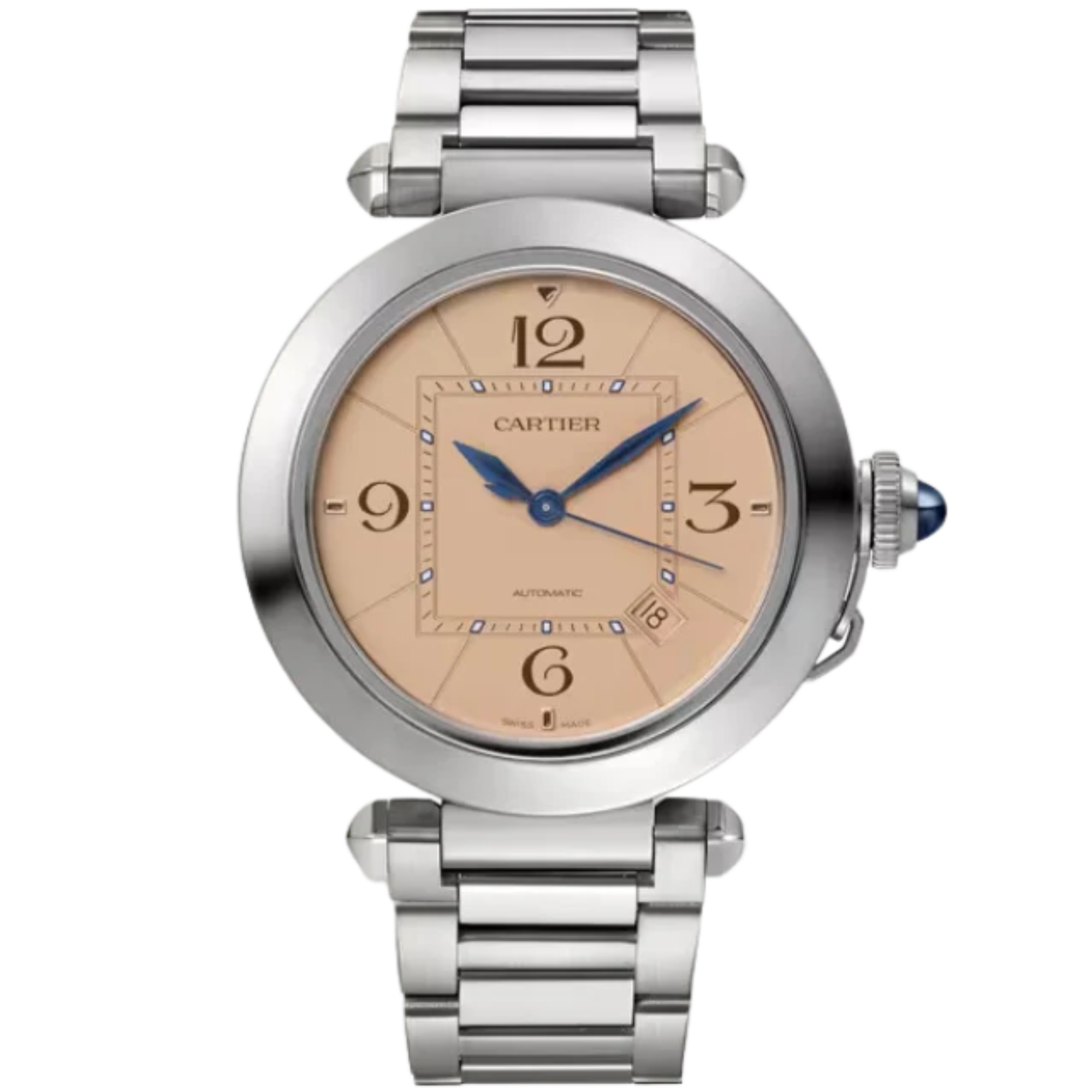 PASHA DE CARTIER 41 MM STAINLESS STEEL WITH GRAINED SALMON COLOR DIAL - Cartier