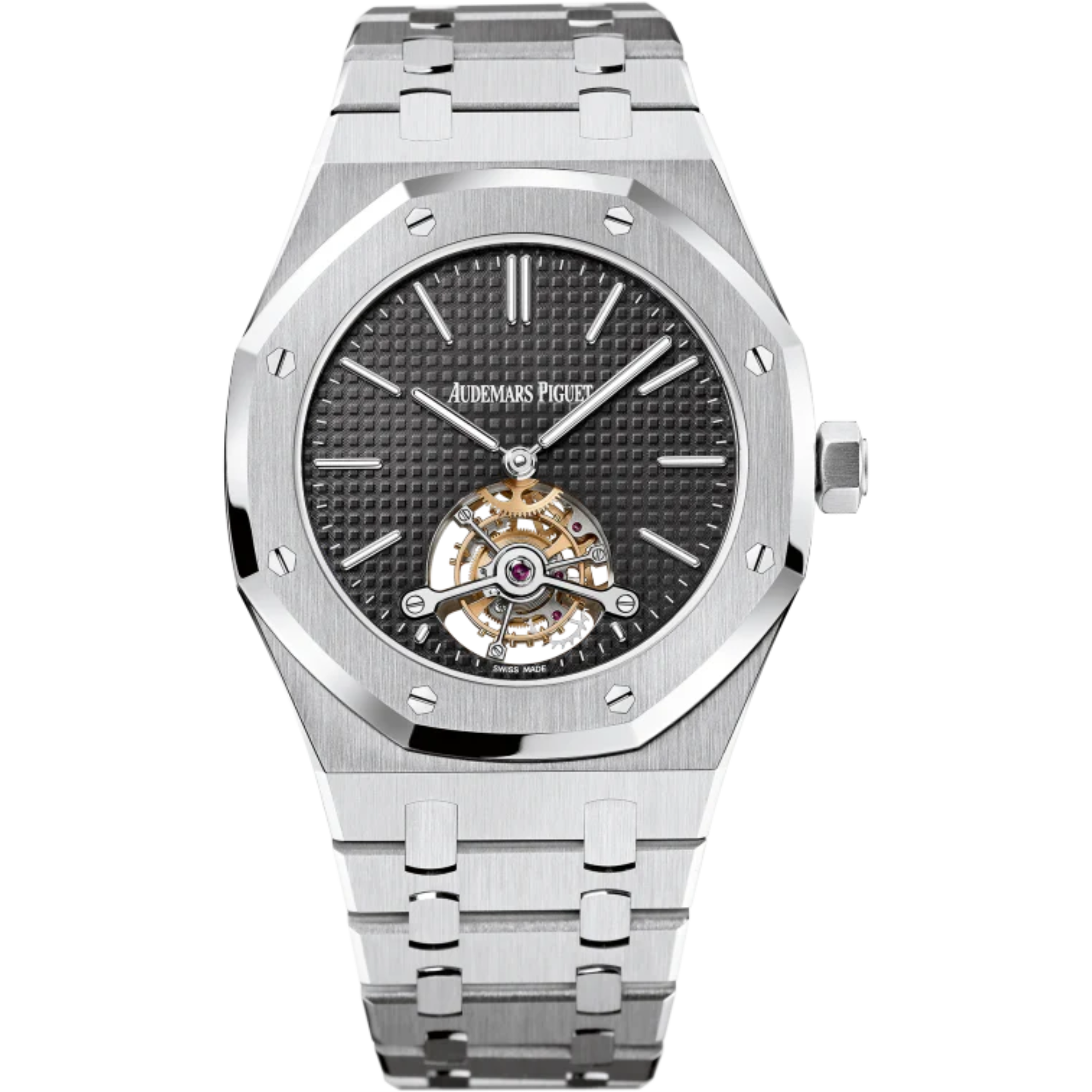 Royal Oak Tourbillon 41MM Stainless Steel Bracelet Black Dial With Petite Tapisserie Pattern Stainless Steel Case - Audemars Piguet