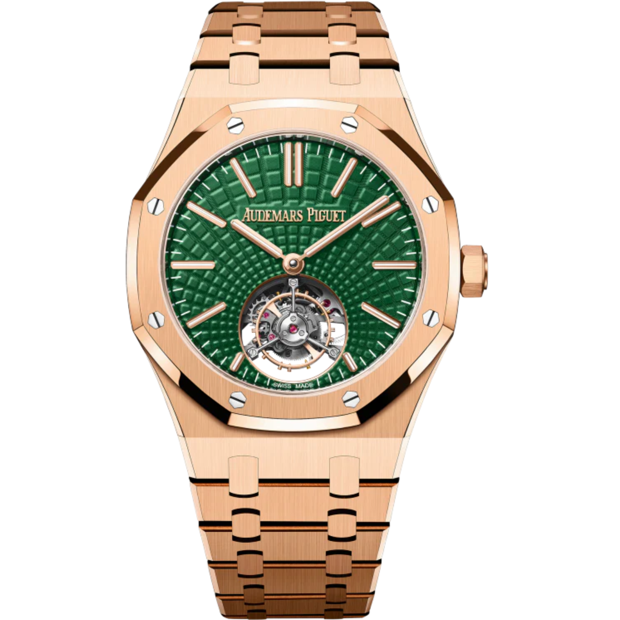 Royal Oak Selfwinding Flying Tourbillon 41MM 18-Carat Pink Gold Bracelet Green Dial With Evolutive Tapisserie Pattern 18-Carat Pink Gold Case - Audemars Piguet