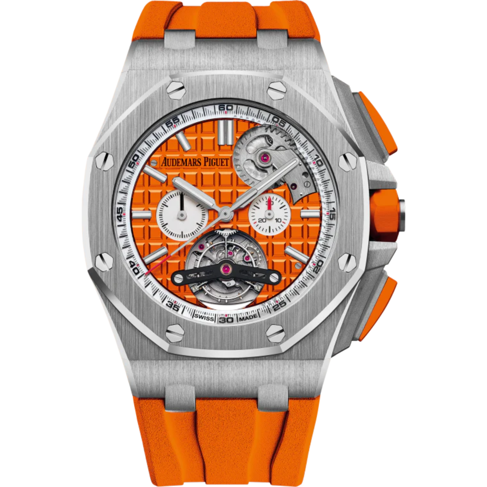 Royal Oak Offshore Tourbillon Chronograph Selfwinding 44MM Orange Rubber Strap Orange Dial With Méga Tapisserie Pattern Stainless Steel Case - Audemars Piguet
