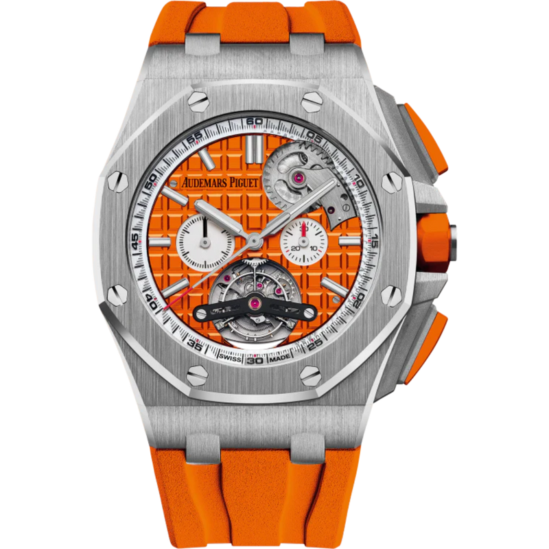Royal Oak Offshore Tourbillon Chronograph Selfwinding 44MM Orange Rubber Strap Orange Dial With Méga Tapisserie Pattern Stainless Steel Case - Audemars Piguet