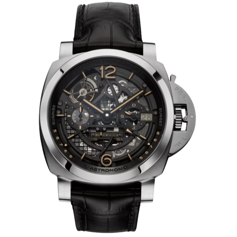 LUMINOR TOURBILLON MOON PHASES EQUATION OF TIME GMT - L'ASTRONOMO PAM00920 50 MM TITANIUM WITH BLACK DIAL - Panerai