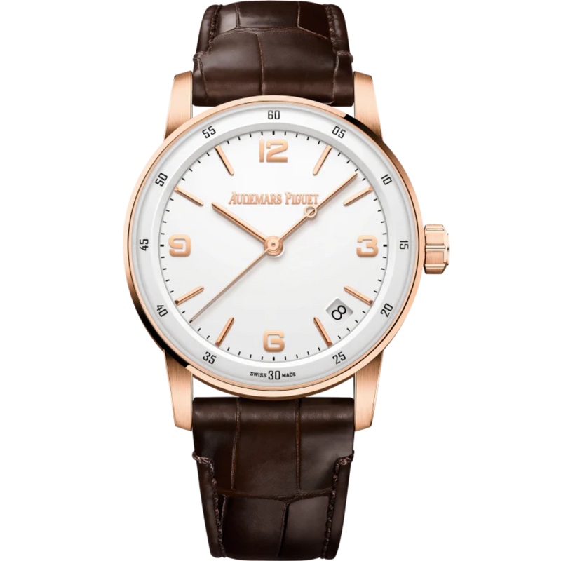 Code 11.59 by Audemars Piguet 41mm Brown Alligator Strap Lacquered White Dial 18-Carat Pink Gold Case - Audemars Piguet