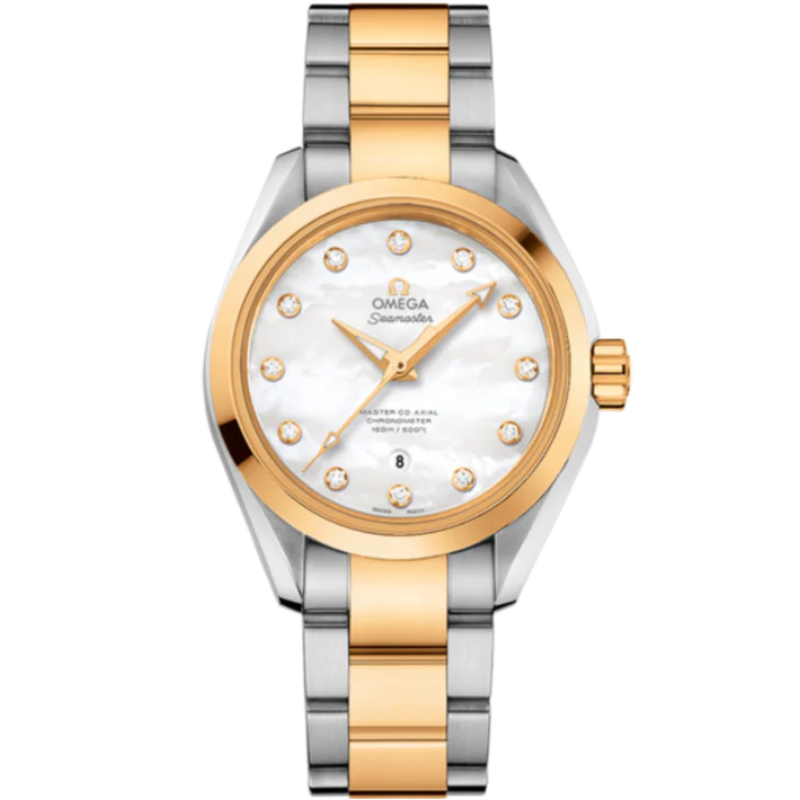 SEAMASTER AQUA TERRA 150M 34 MM STAINLESS STEEL - YELLOW GOLD WITH MOTHER OF PEARL DIAL - Omega