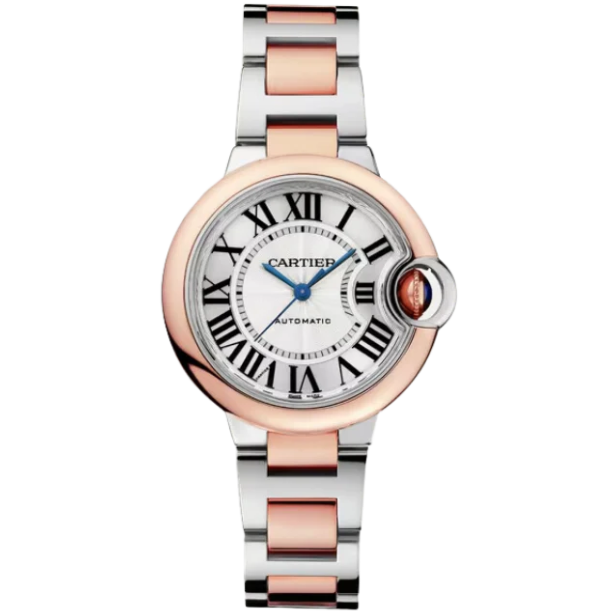 BALLON BLEU DE CARTIER 33 MM STAINLESS STEEL WITH ROSE GOLD BEZEL AND SILVER GUILLOCHE DIAL - Cartier