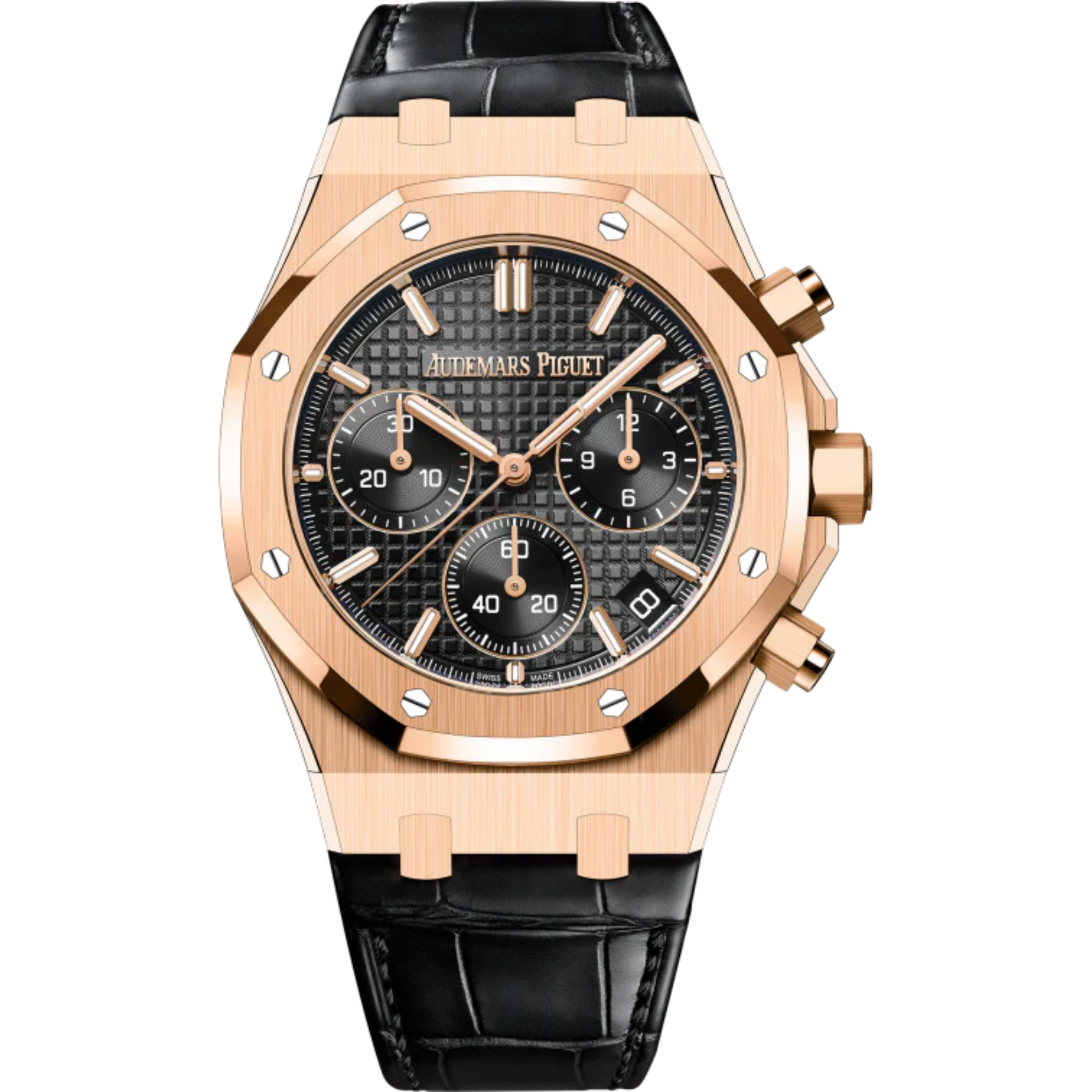 Audemars Piguet Royal Oak Ref. 26240OR.OO.D002CR.02 41MM Black Alligator Strap Rose Gold Case Black Dial - Audemars Piguet