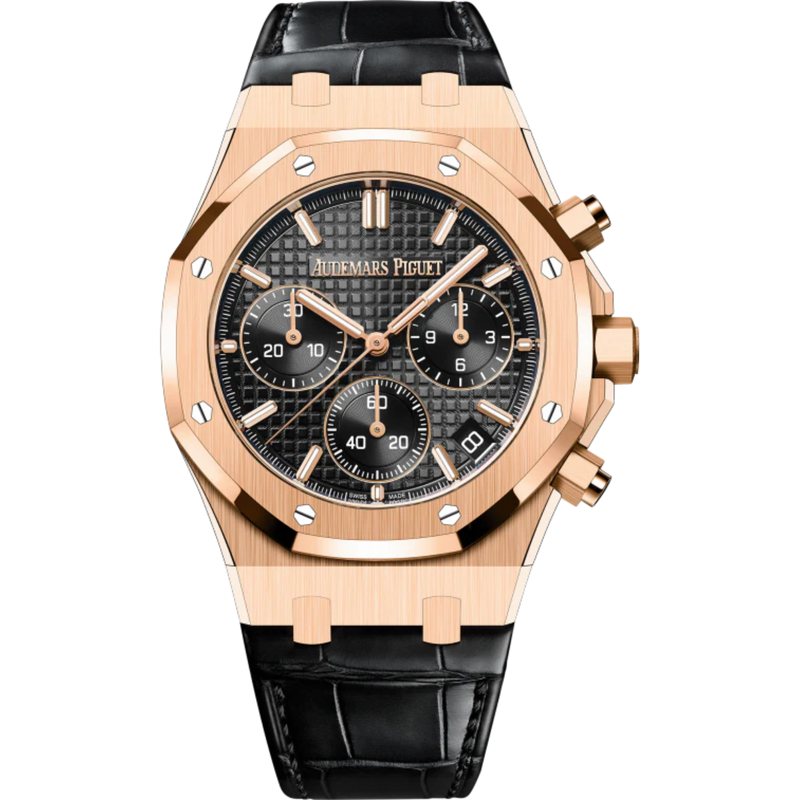 Audemars Piguet Royal Oak Ref. 26240OR.OO.D002CR.02 41MM Black Alligator Strap Rose Gold Case Black Dial - Audemars Piguet