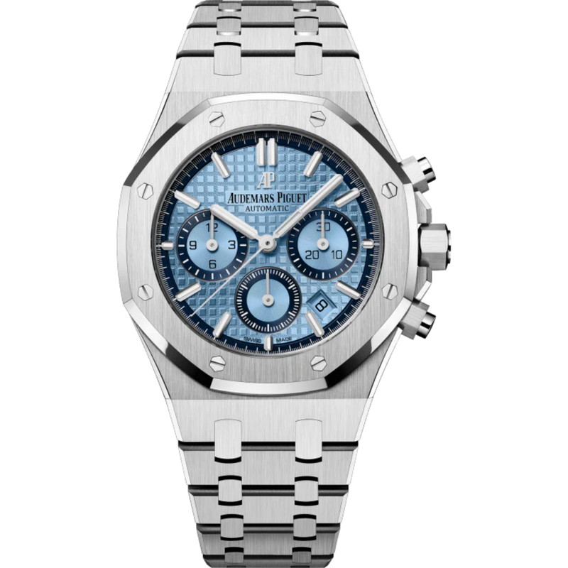 Royal Oak Selfwinding Chronograph 38MM 18-Carat White Gold Bracelet Light-Blue Dial With Grande Tapisserie Pattern 18-Carat White Gold Case - Audemars Piguet