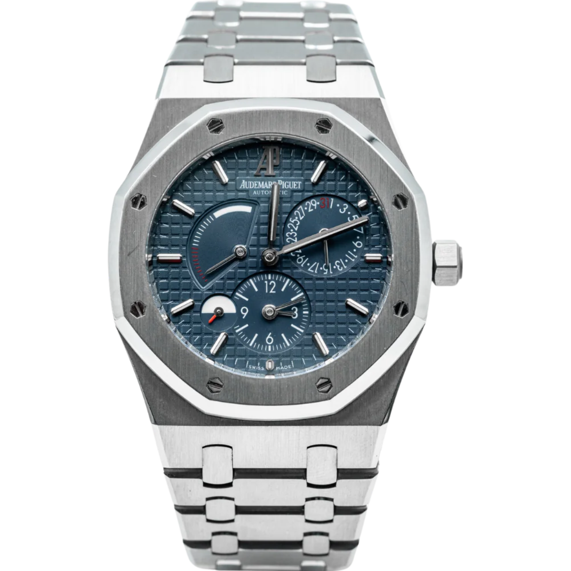 Royal Oak Dual Time 39MM Stainless Steel Bracelet Blue Dial With Grande Tapisserie Pattern Stainless Steel Case - Audemars Piguet