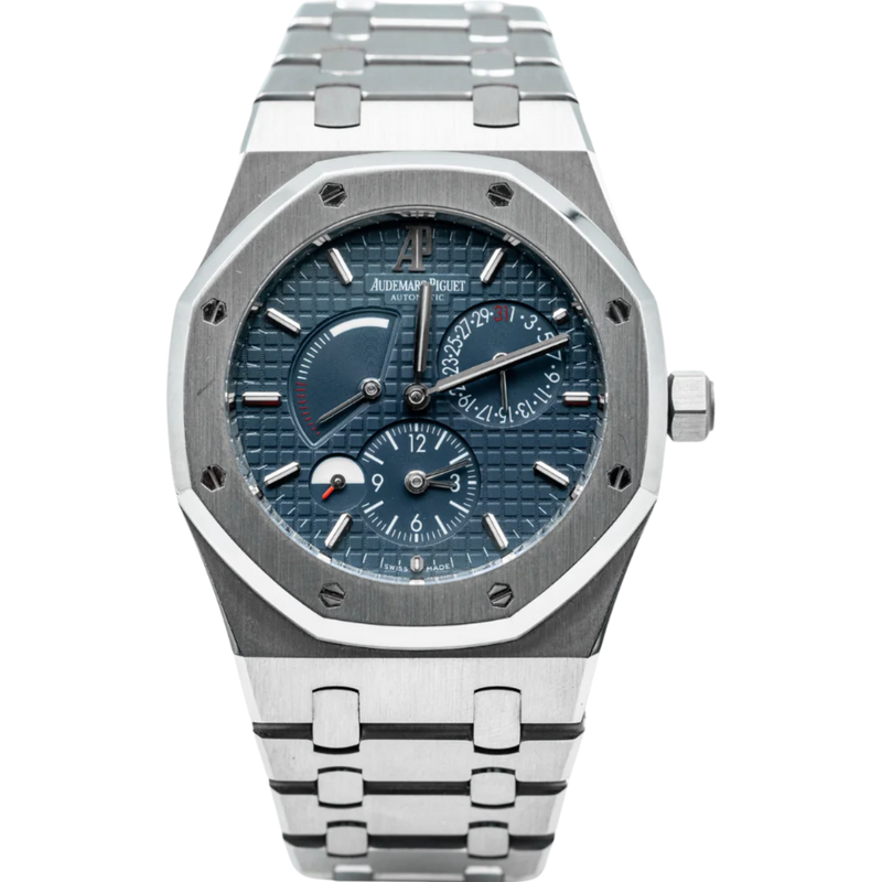 Royal Oak Dual Time 39MM Stainless Steel Bracelet Blue Dial With Grande Tapisserie Pattern Stainless Steel Case - Audemars Piguet